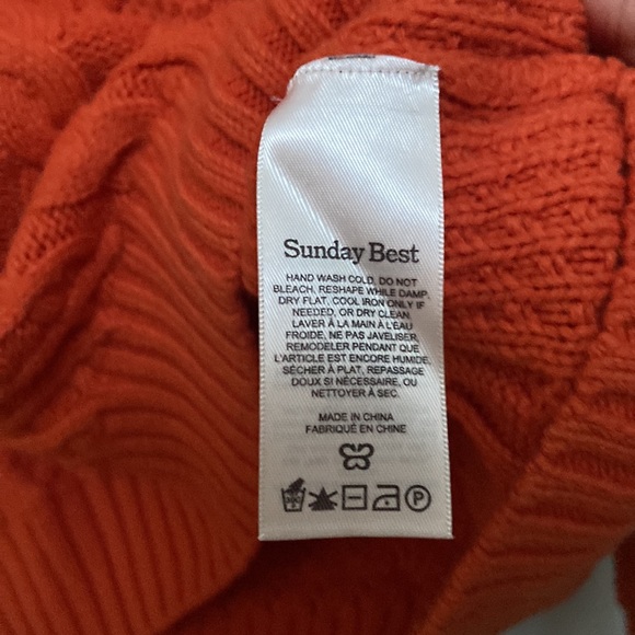 ❗️SOLD❗️Aritzia Sunday Best Orange Cable Knit Crewneck Peggy Sweater Size S - Picture 5 of 7